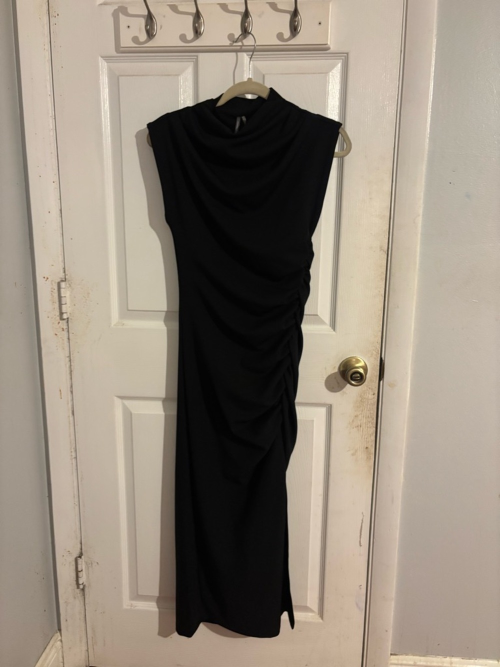 Anthropologie Black Ruched Maxi Dress